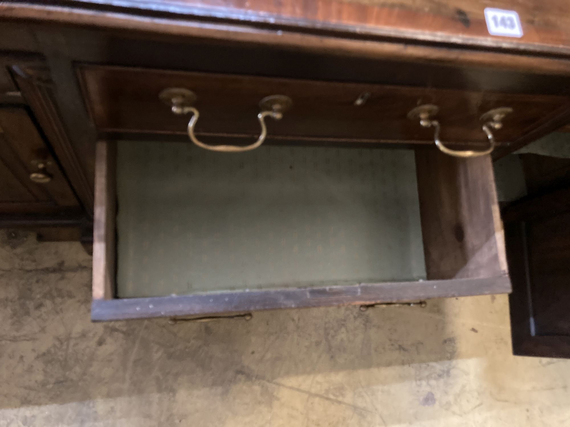 A George III style cross banded oak break front low dresser, width 50cm, depth 47cm, height 83cm